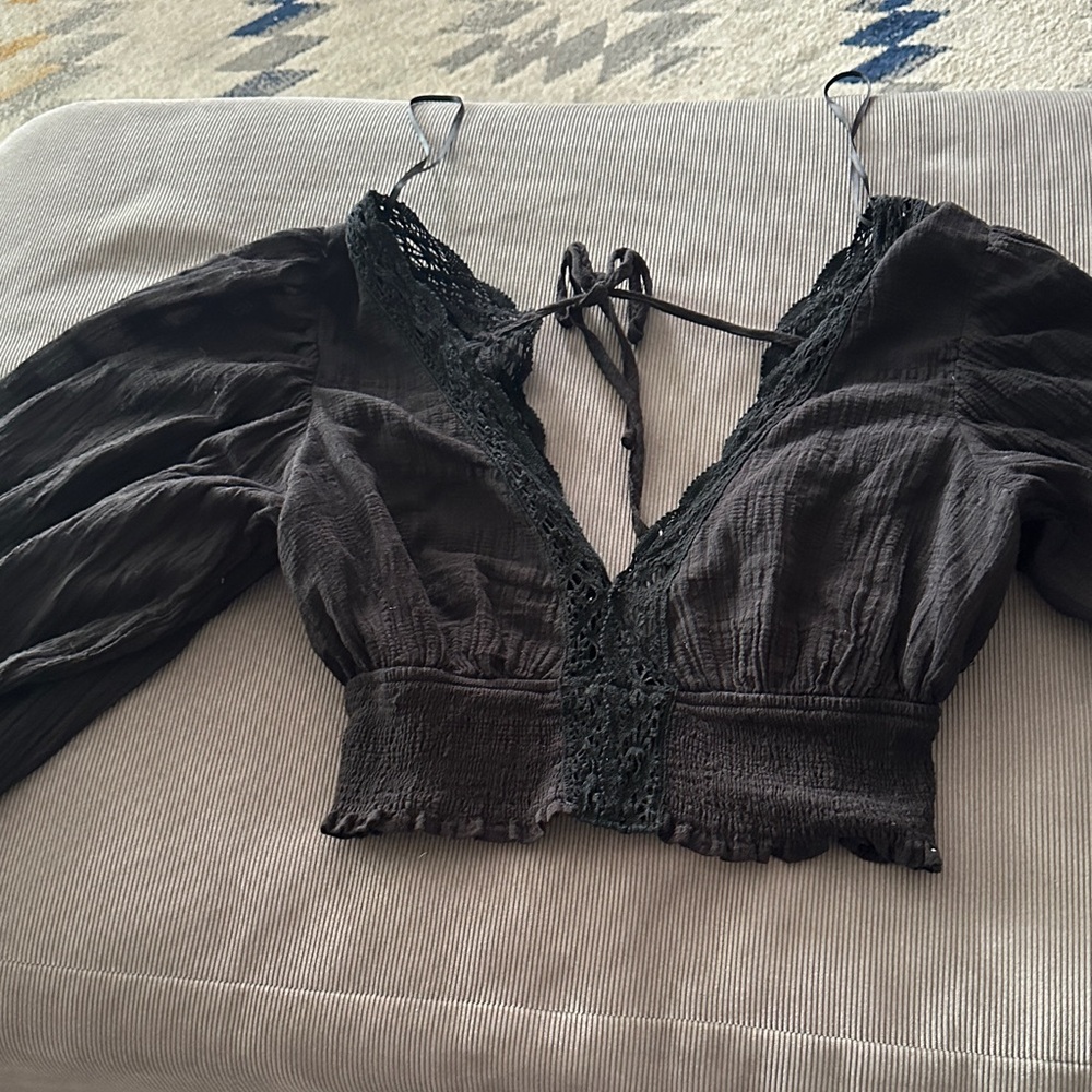 Cotton Candy Black Lace-Trim Cropped Top